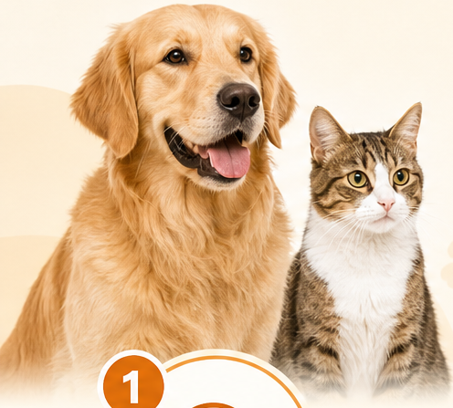 Golden retriever and tabby cat