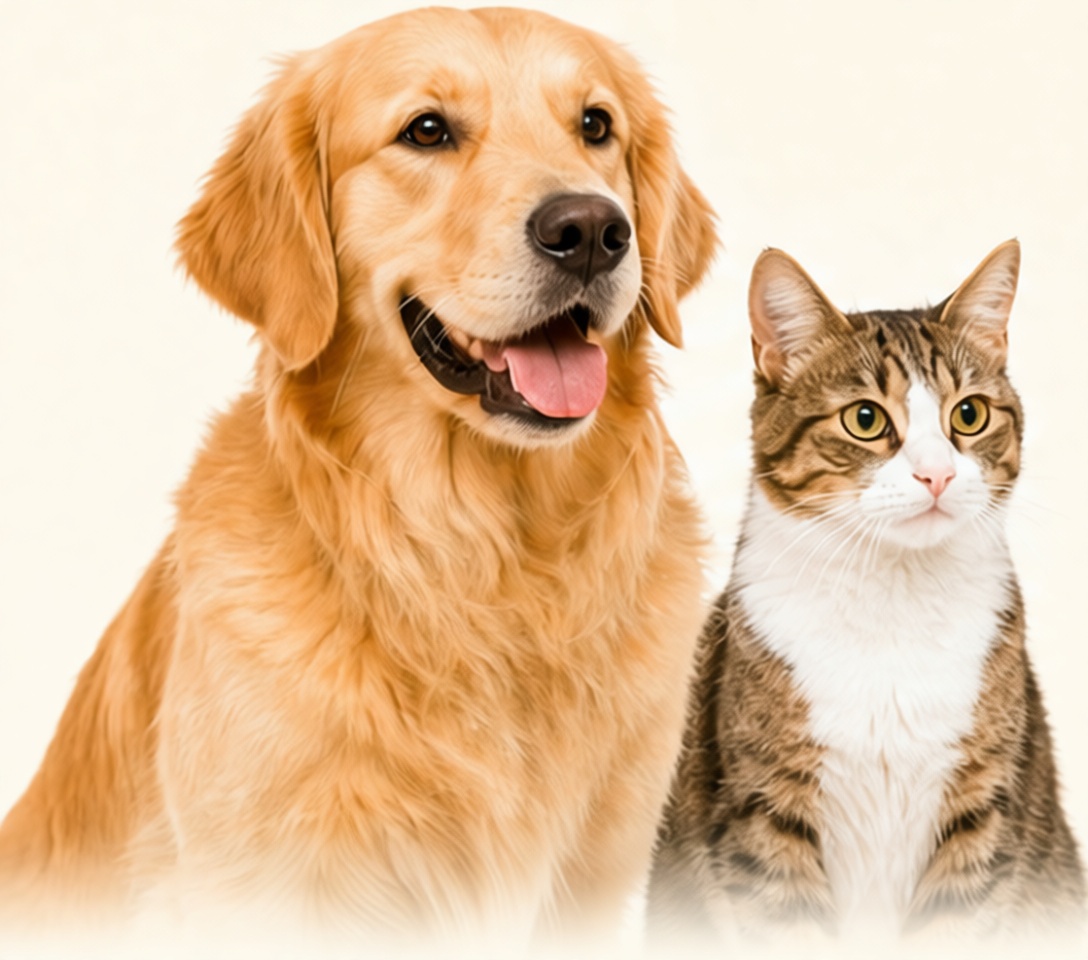 Golden retriever and tabby cat